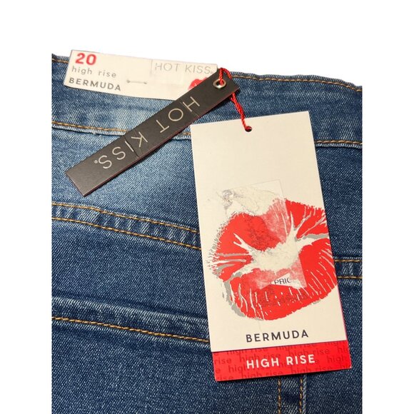 Hot Kiss Bermuda Denim Shorts High Rise Raw Hem Distressed Size 20 NWT - Picture 4 of 4